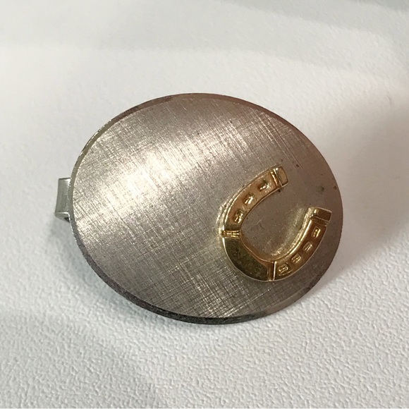 Vintage Swank Tie Clip with Horseshoe Equestrian Gold Silver Tone Men's Vintage - Picture 9 of 11